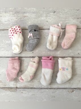 Baby Girl 0-6m Socks Bundle Set of 8 Pink Bows Butterflies Assorted Brands